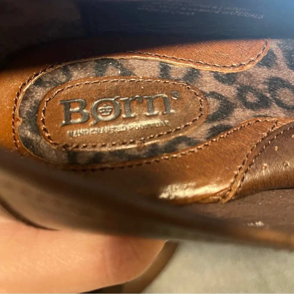 BORN Women’s Orin Velluto Brown Leather Loafers Sz 8.5 Flat Shoe Slip On